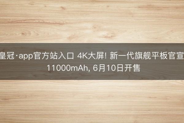 皇冠·app官方站入口 4K大屏! 新一代旗舰平板官宣: 11000mAh， 6月10日开售